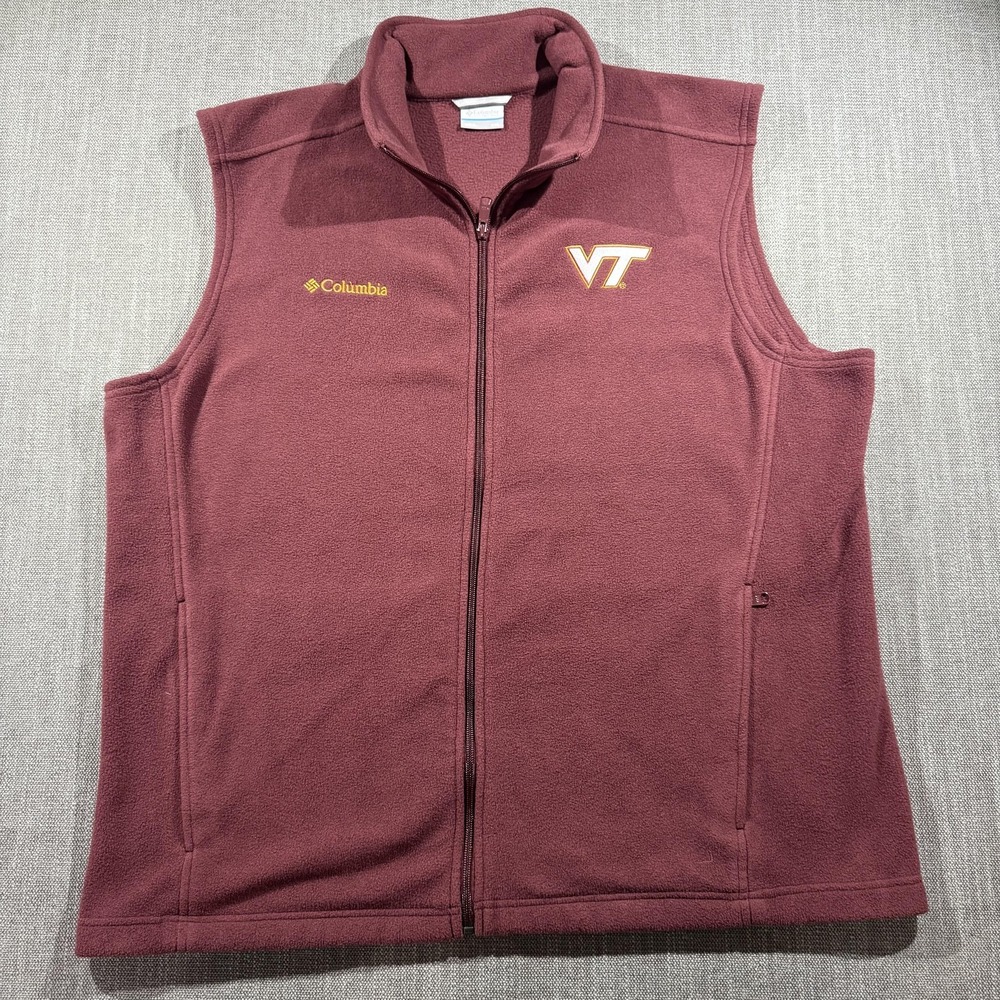 Virginia Tech Hokies Jacket Mens 2XL Red NCAA Football Columbia Fleece Vest